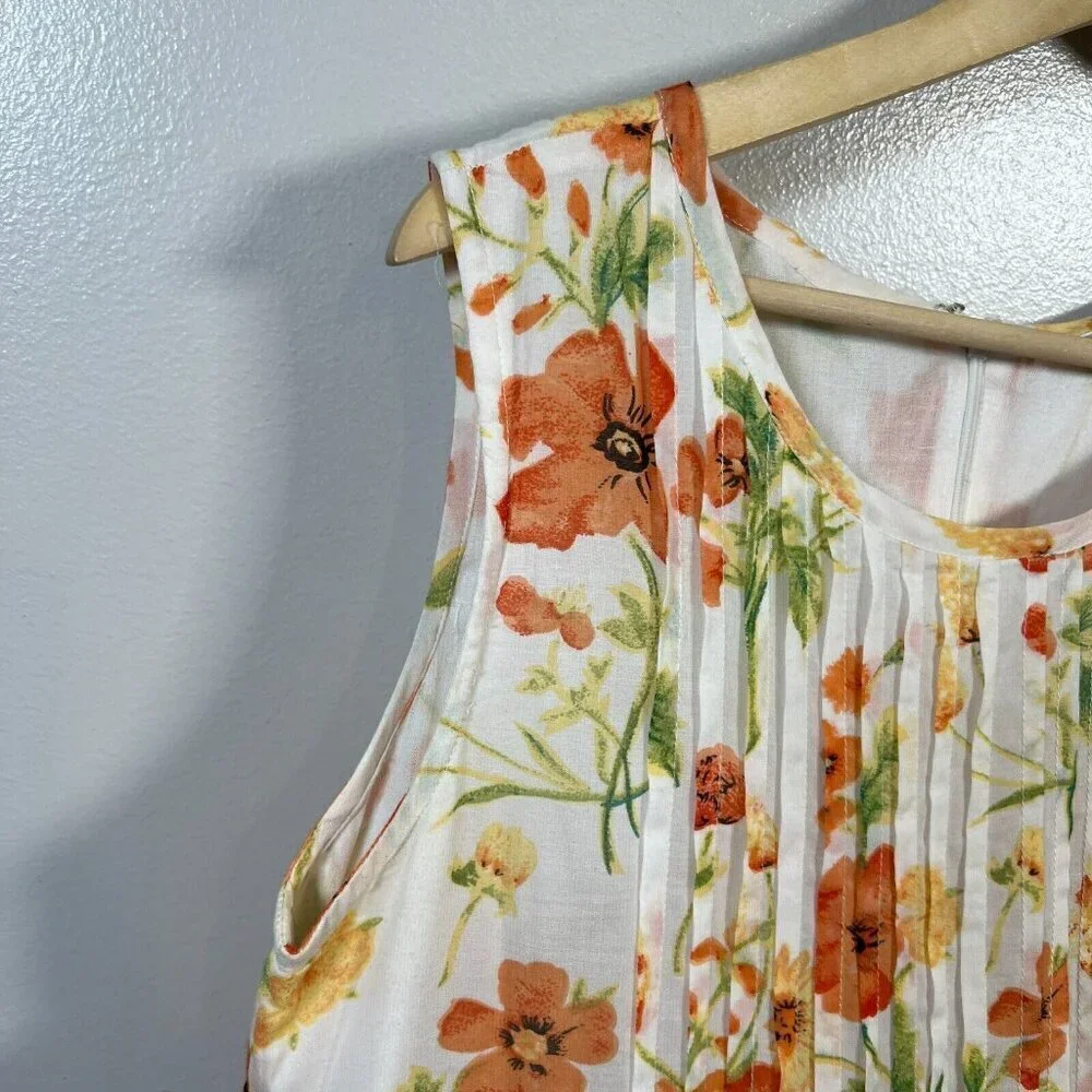 Vintage Bryn Connelly Midi Dress Size 10 Floral Orange Sleeveless Cottagecore